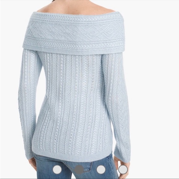 ⭐️NEW⭐️White House Black Market (WHBM) Off-The-Shoulder Cable Knit Sweater Blue - Picture 2 of 13